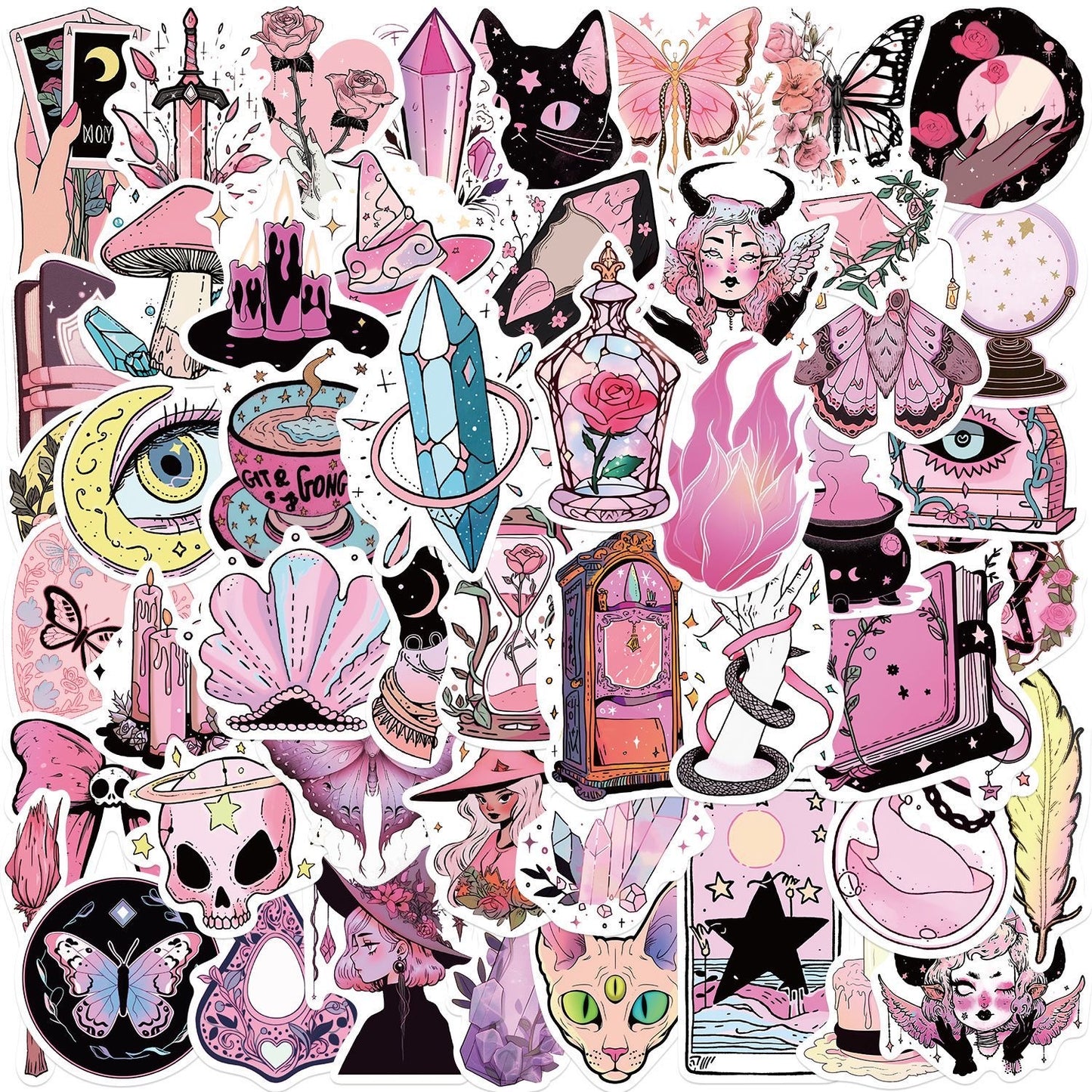 50 PICS The Pink Witches Waterproof Stickers for Guitars, Laptops, Gifts, Rooms, Vehicles and more