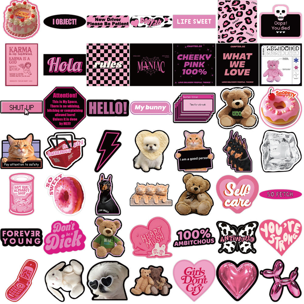 50 PICS BLACK & PINK GIRLS-POWER Slogan  Original  Designed Waterproof Stickers for Guitars, Laptops, Gifts, Rooms, Vehicles and more