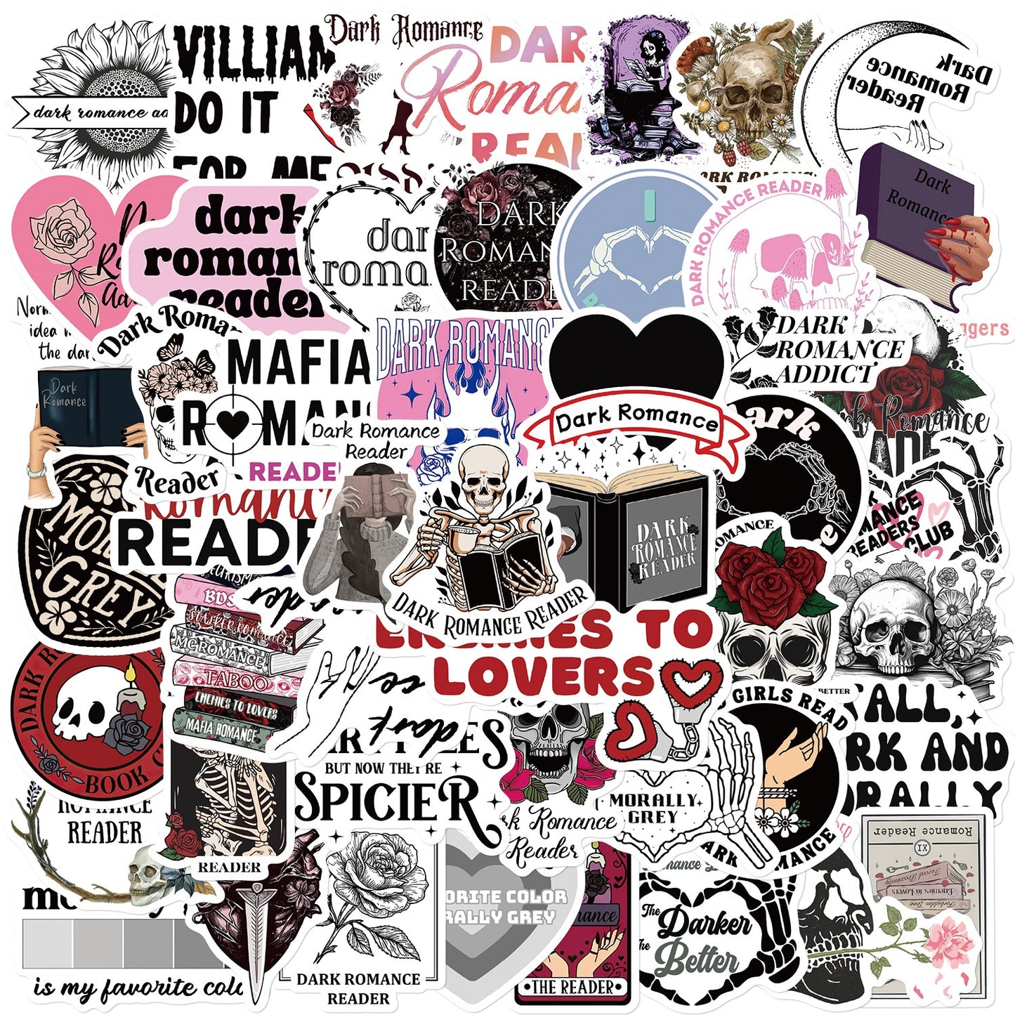 Best Seller Alarts ! 50 PCS Dark Romance Reader Themed  Iconic  WaterProof Stickers for Guitar, Laptops, Hard Hat, Bottles, Vehicles, Windows, Rooms and more~~~