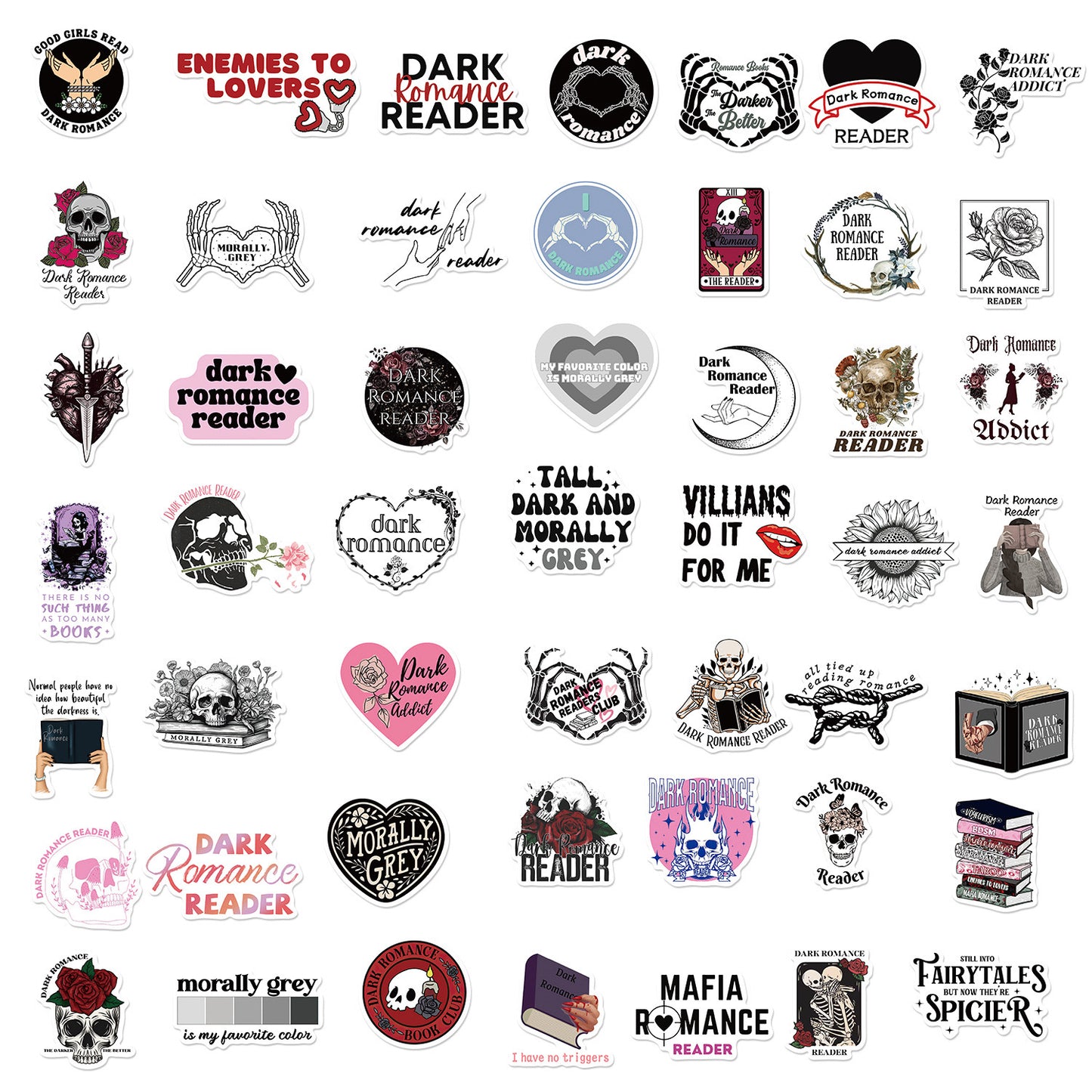 Best Seller Alarts ! 50 PCS Dark Romance Reader Themed  Iconic  WaterProof Stickers for Guitar, Laptops, Hard Hat, Bottles, Vehicles, Windows, Rooms and more~~~