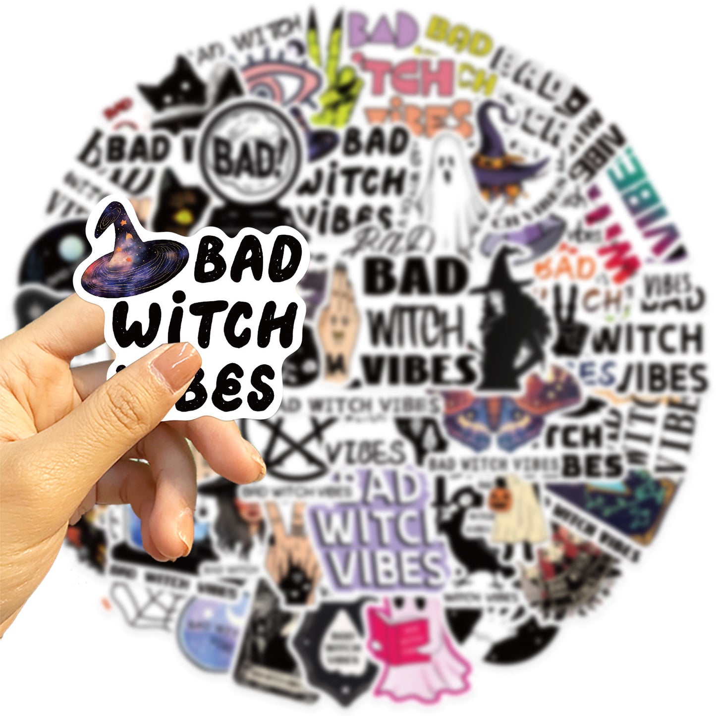 50 PICS BAD Witch Vibes Vinyl Super Durable Hard Hat Stickers for Guitar, Laptops, Hard Hat, Bottles, Vehicles, Windows, Rooms and more~~~