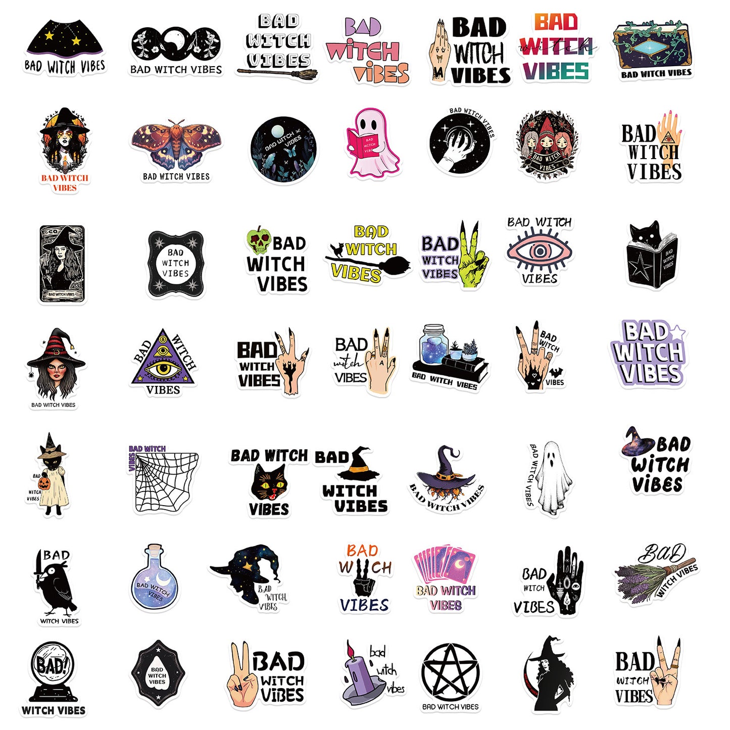 50 PICS BAD Witch Vibes Vinyl Super Durable Hard Hat Stickers for Guitar, Laptops, Hard Hat, Bottles, Vehicles, Windows, Rooms and more~~~