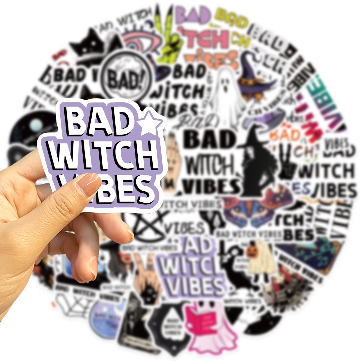 50 PICS BAD Witch Vibes Vinyl Super Durable Hard Hat Stickers for Guitar, Laptops, Hard Hat, Bottles, Vehicles, Windows, Rooms and more~~~