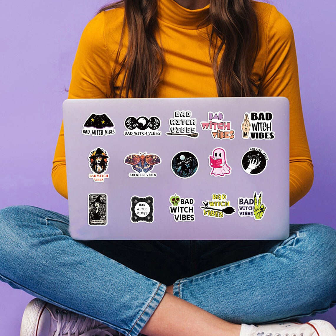 50 PICS BAD Witch Vibes Vinyl Super Durable Hard Hat Stickers for Guitar, Laptops, Hard Hat, Bottles, Vehicles, Windows, Rooms and more~~~