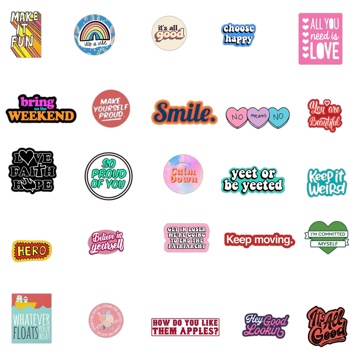 50 PICS Motivation Sweet Words  Waterproof Stickers for Guitars, Laptops, Gifts, Rooms, Vehicles and more