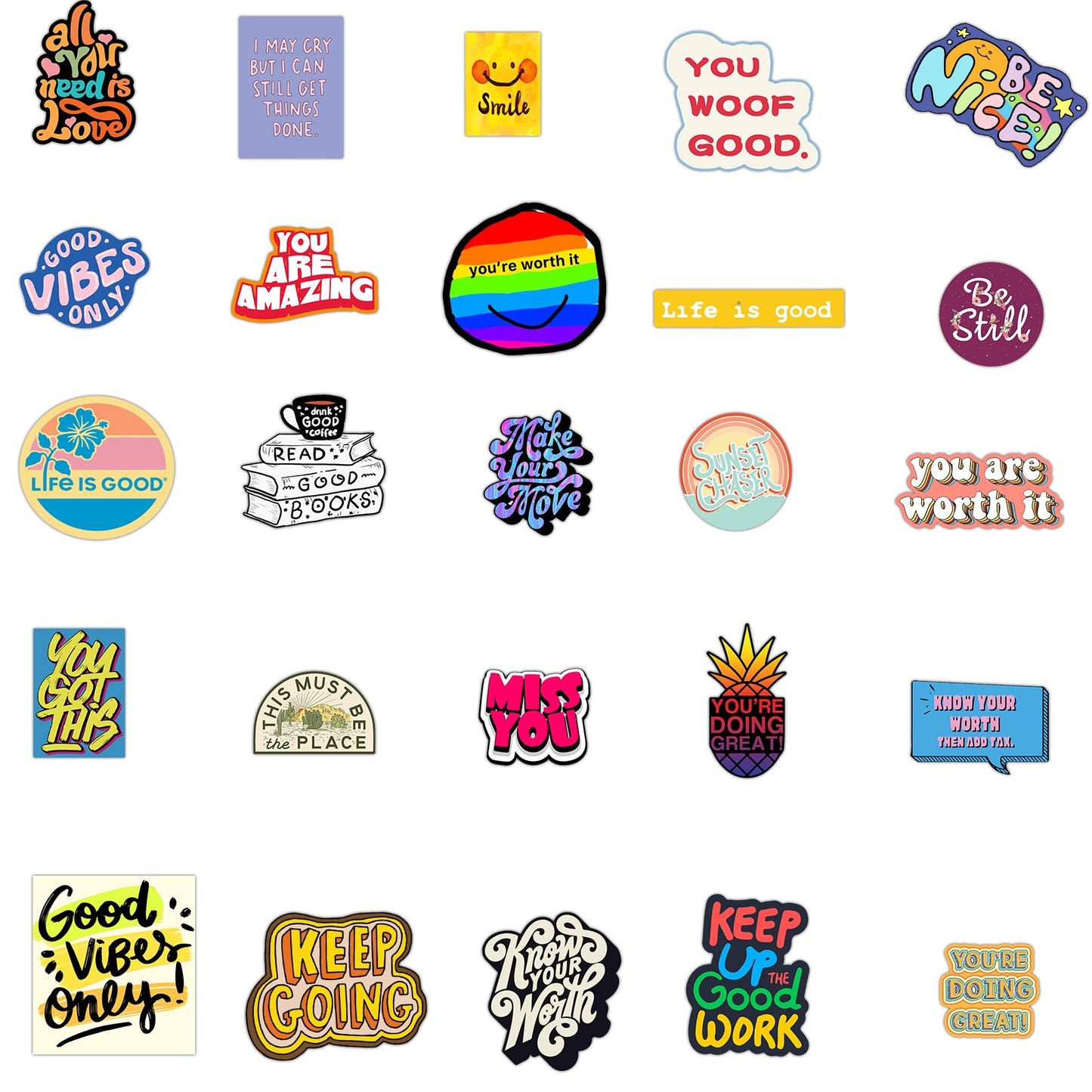 50 PICS Motivation Sweet Words  Waterproof Stickers for Guitars, Laptops, Gifts, Rooms, Vehicles and more