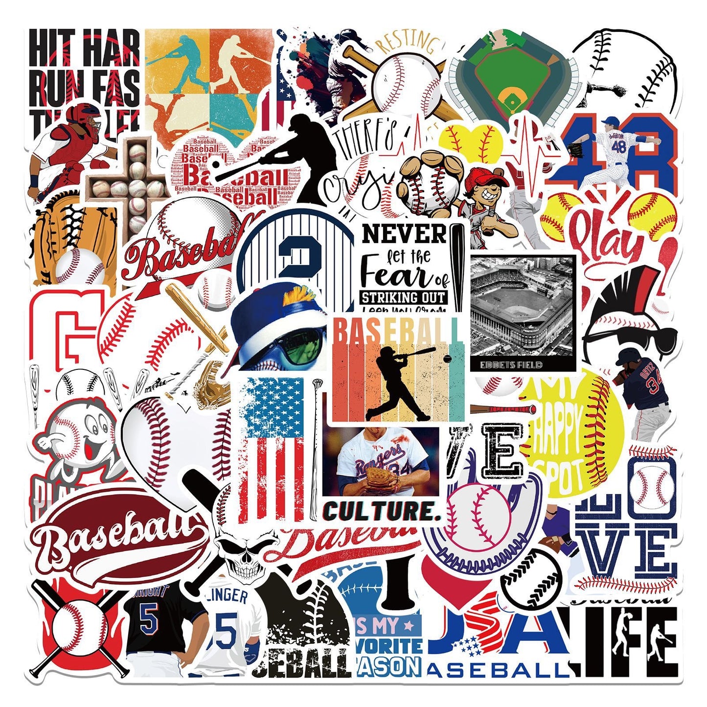 50 PICS Baseball Lovers High-Quality  Waterproof Stickers for Guitars, Laptops, Gifts, Rooms, Vehicles and more