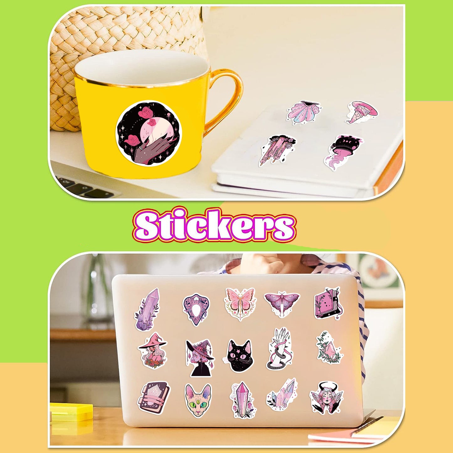 50 PICS The Pink Witches Waterproof Stickers for Guitars, Laptops, Gifts, Rooms, Vehicles and more