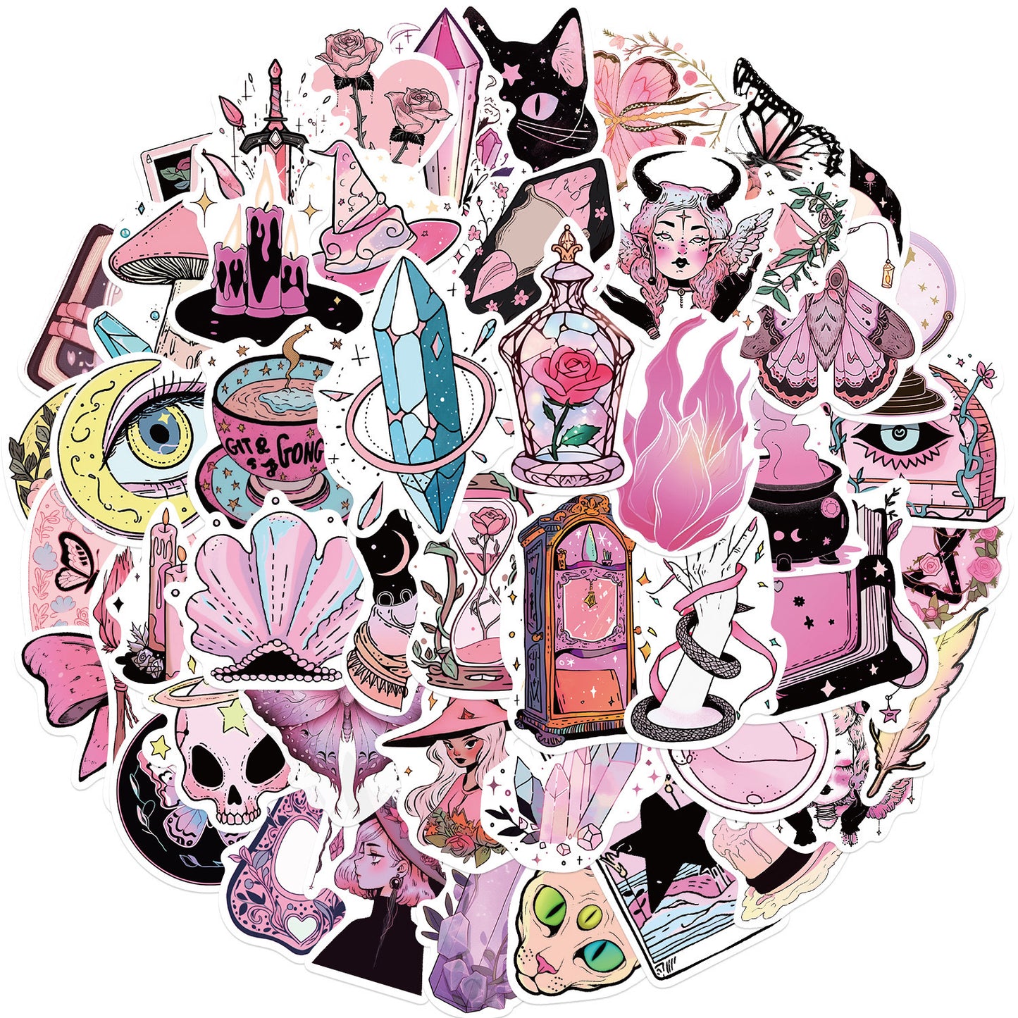 50 PICS The Pink Witches Waterproof Stickers for Guitars, Laptops, Gifts, Rooms, Vehicles and more