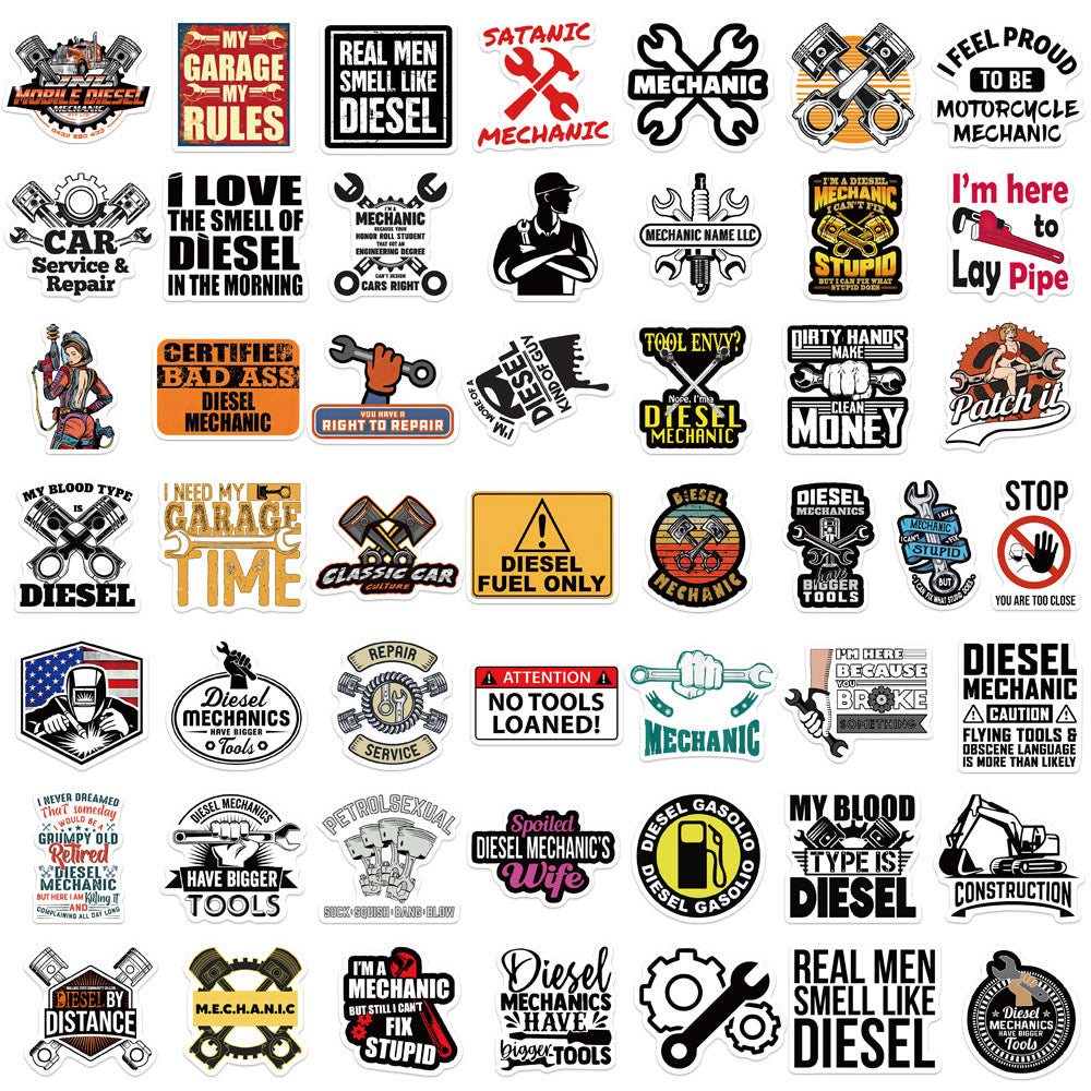 50 PICS Best Seller  Hard Hat  Mechanic  Stickers for Guitar, Laptops, Hard Hat, Bottles, Vehicles, Windows, Rooms and more~~~