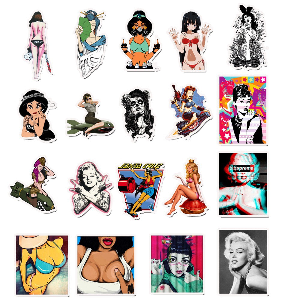 100 PICS Super Naughty Dream Girls  (No Repeated !) Waterproof Vinyl Stickers for Guitar, Laptops, Hard Hat, Bottles, Vehicles, Windows, Rooms and more~~~