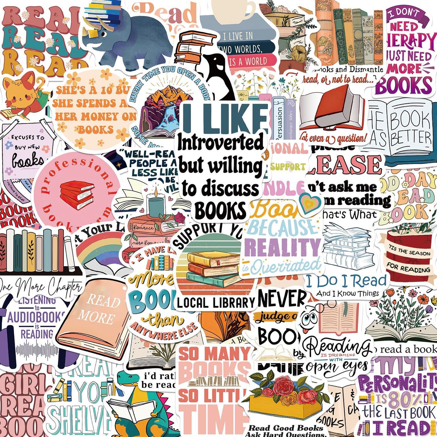 50 PICS Reading Lovers Stickers WaterProof Stickers for Guitar, Laptops, Hard Hat, Bottles, Vehicles, Windows, Rooms and more~~~