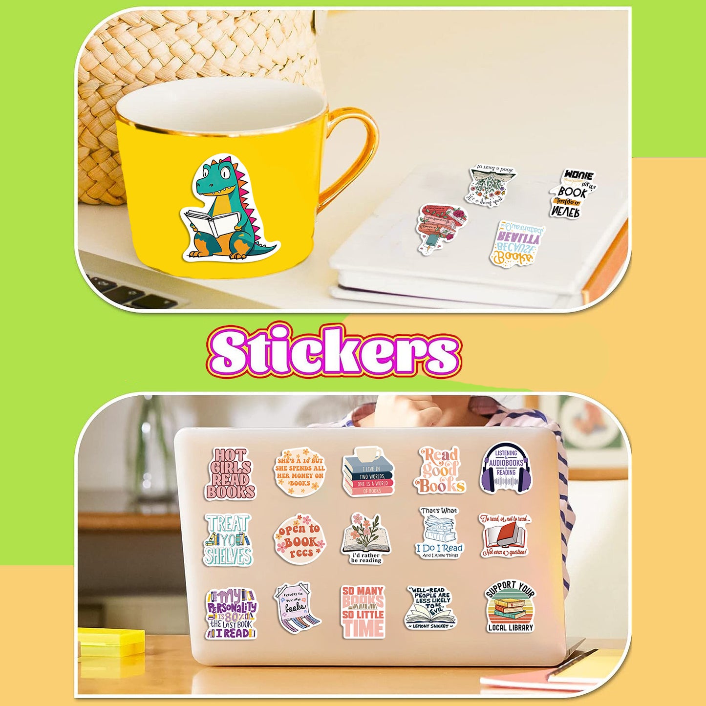 50 PICS Reading Lovers Stickers WaterProof Stickers for Guitar, Laptops, Hard Hat, Bottles, Vehicles, Windows, Rooms and more~~~