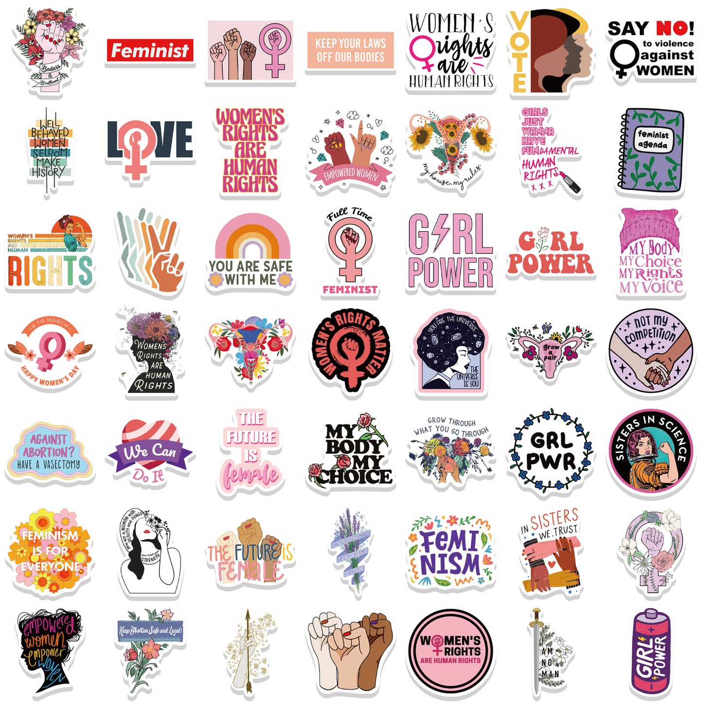 100 PICS GirlsPower Stickers WaterProof Stickers for Guitar, Laptops, Hard Hat, Bottles, Vehicles, Windows, Rooms and more~~~