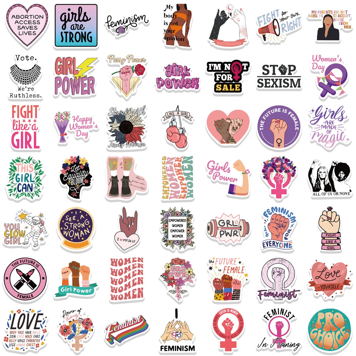 100 PICS GirlsPower Stickers WaterProof Stickers for Guitar, Laptops, Hard Hat, Bottles, Vehicles, Windows, Rooms and more~~~