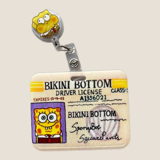 SpongeBob/ Bikini Botton  Driver License Badge Holder and Matching  Retractable Reel/ Waterproof Retractable ID Badge Holders with Clip Name/ Key Card Holder Case for Teacher Nurse Doctor Student Office Gift for Coworkers