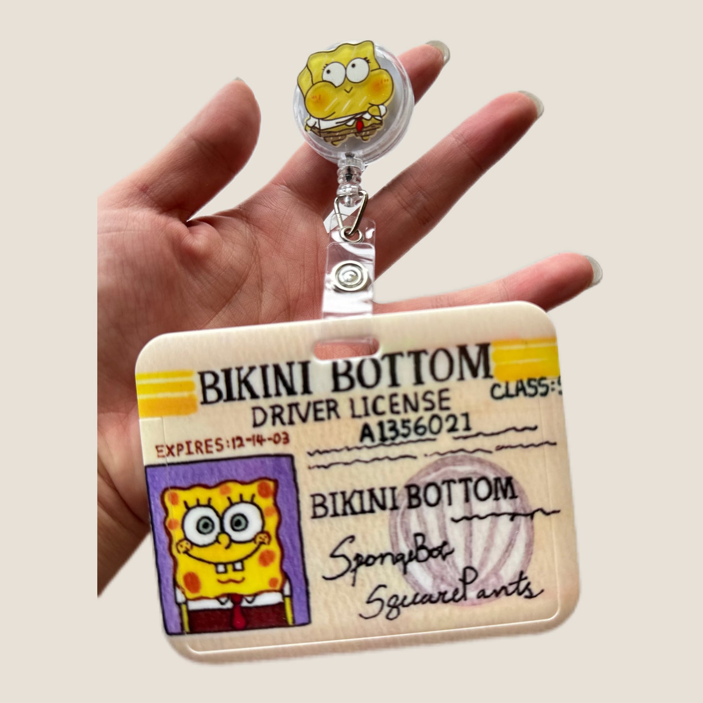 SpongeBob/ Bikini Botton  Driver License Badge Holder and Matching  Retractable Reel/ Waterproof Retractable ID Badge Holders with Clip Name/ Key Card Holder Case for Teacher Nurse Doctor Student Office Gift for Coworkers