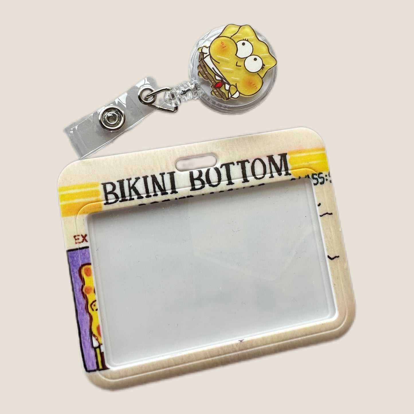 SpongeBob/ Bikini Botton  Driver License Badge Holder and Matching  Retractable Reel/ Waterproof Retractable ID Badge Holders with Clip Name/ Key Card Holder Case for Teacher Nurse Doctor Student Office Gift for Coworkers