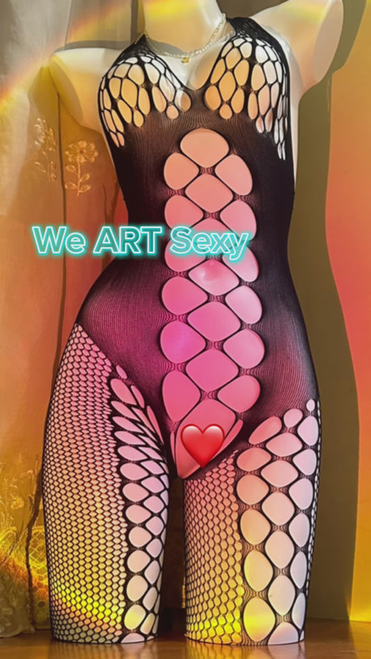 Cutout Crotchless Super Elastic  Body Stocking